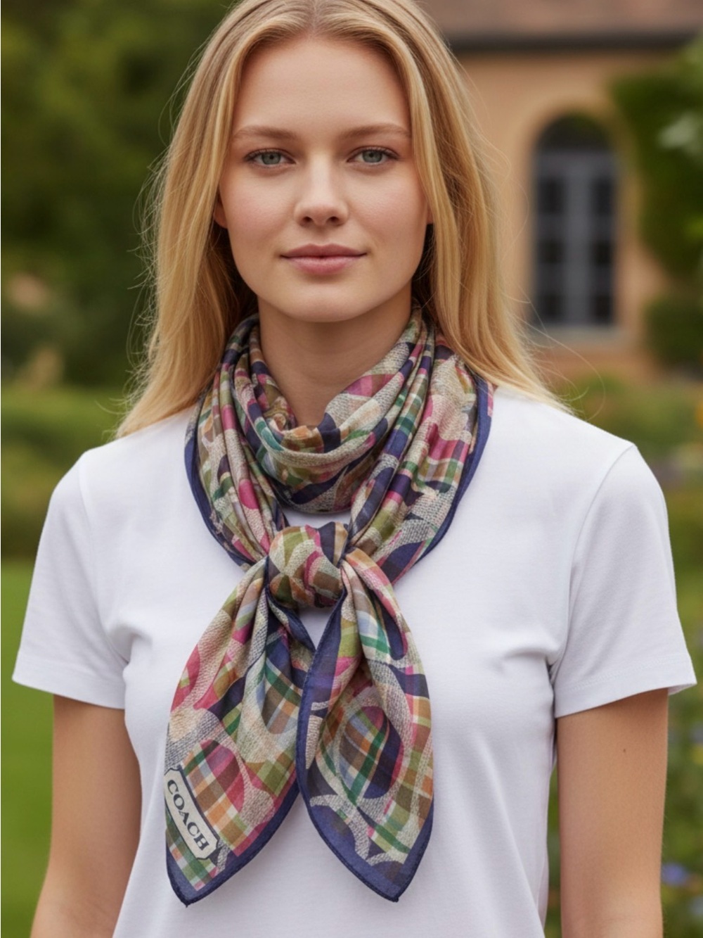 🔥Coach🔥 Madras Plaid Signature C Silk Scarf Multicolor 27”x 27” F83511 NWT